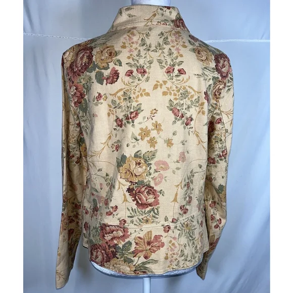 Coldwater Creek Tan Floral Button Up Roses Sweater Cottagecore Cardigan Size M - Picture 3 of 5
